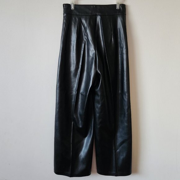 NWT ZARA Faux Leather Black Culottes Pants - Picture 6 of 8